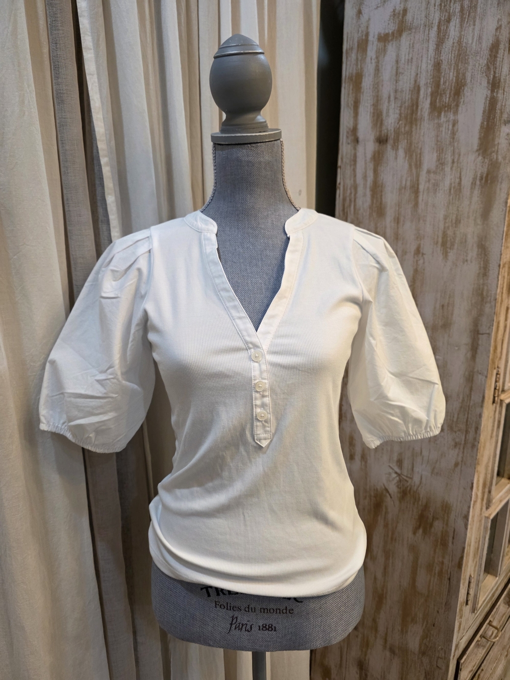 Madewell Cream Puff-Sleeve Henley Top